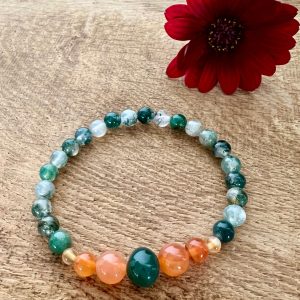 Crystal Bracelet with Moss Agate and Carnelian