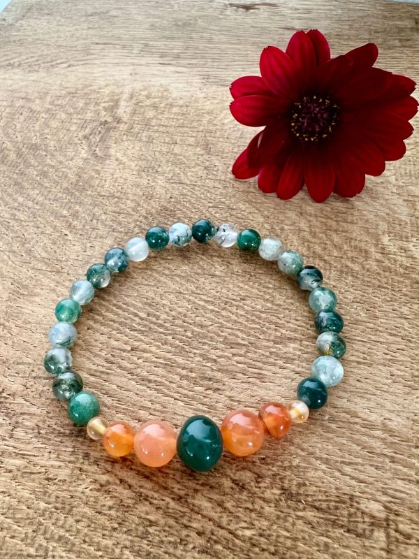 Crystal Bracelet with Moss Agate and Carnelian