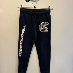 Marinblå mjukisbyxa med dinosaurietryck stl 128