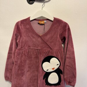 Cerise plysch-klänning med motiv stl 98/104