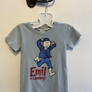 Ljusblå t-shirt med tryck stl 98