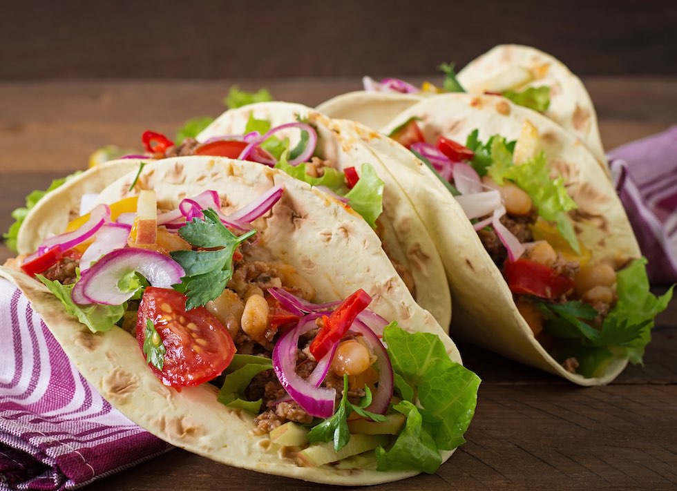 Lime-Cafe wraps-tacos-with-meat-beans-salsa