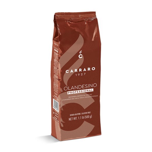 Varm chokoladedrik Carraro Olandesino er et varm chokoladedrik med en uimodståelig duft. Når vejret begynder at blive koldt, er det helt rigtigt at nyde en dejlig kop Olandesino sammen med venner eller med familien. Oprindelsen af navnet: I mere end 50 år er Carraro Olandesino blevet lavet med ingredienser fra de længst etablerede og mest prestigefyldte hollandske værksteder, som altid har været kendt for enestående forarbejdning af de fineste kakaobønner i verden. Kakaoen sendes direkte til Schio og håndteres mesterligt i manuelle procedurer for at lave Carraro Olandesino chokoladedrik; en afbalanceret blanding med unikke aromatiske egenskaber, for ægte kendere. Nyd en sød følelse med Olandesino.