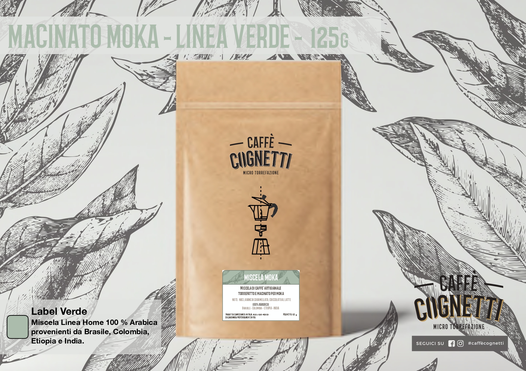 Miscela Moka 100% Arabica - Linea Verde - Caffè macinato per moka 125g