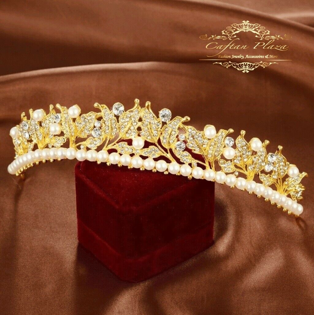 Janefashions Tiara Mit Haarkämmen – Goldfarben, Mit Strasssteinen, Für Abschlussball & Partys