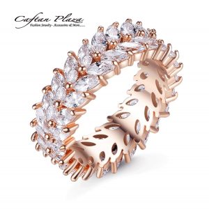 Damenring Ring Eternity Flora II 18K Roségold plt. mit Cubic Zirkonia AAA + (Marquiseschliff)