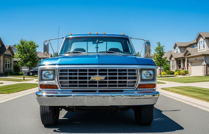 Close-up view of extended towing mirrors on a pickup truck for trailer visibility.