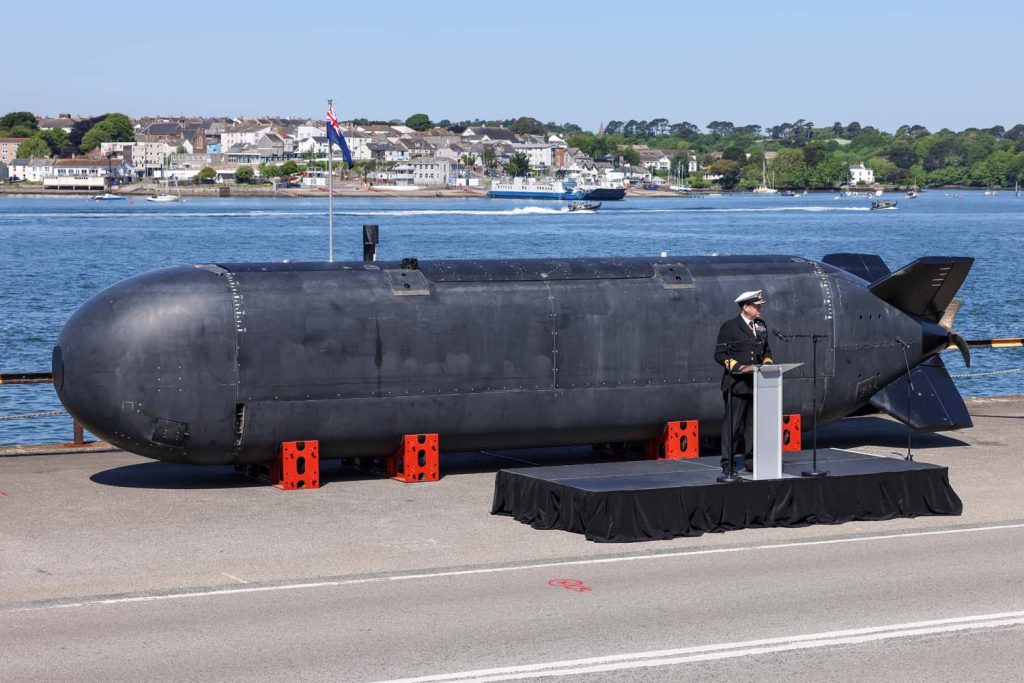 Royal Navy Excalibur autonomous submarine on the dock at HMNB Devonport