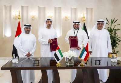 L-R) Hamad Al Marar, MD & CEO – EDGE, Omar Al Zaabi, President – Trading & Mission Support – EDGE, H.E Sheikh Dr. Abdullah Meshal Mubarak Alsabah, Undersecretary – Ministry of Defence, Kuwait, Ambassador of the United Arab Emirates to Kuwait - H.E Dr. Matar Hamed Hlais Almkasafa Al Neyadi.
