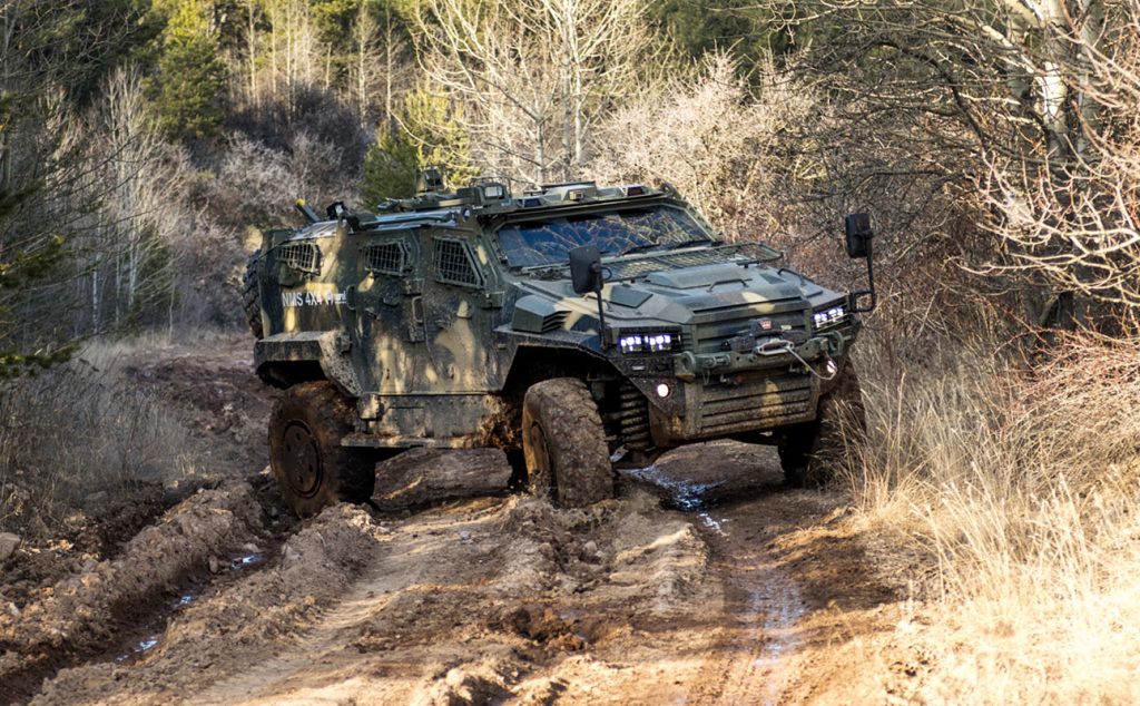 An NMS conducting a turn in difficult terrain.