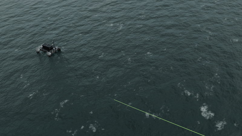 A KraitSense towed array being deployed.