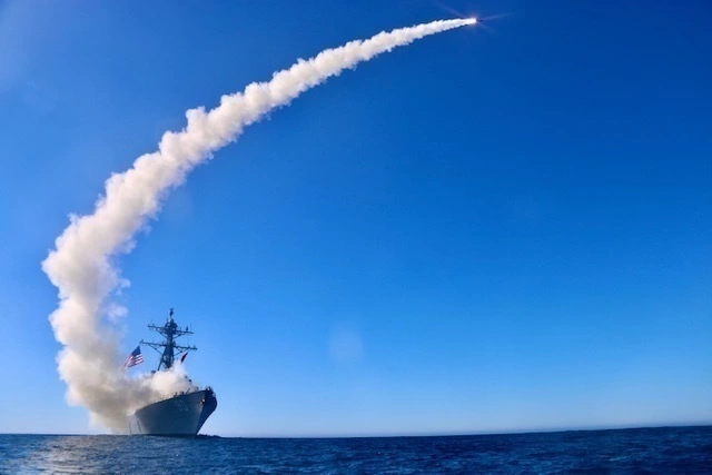 he guided-missile destroyer USS Chafee (DDG 90) launches a Block V Tomahawk, the weapon’s newest variant, during a three day missile exercise. This event marked the first time a Block V Tomahawk missile was operationally tested, marking the Navy’s transition to a more advanced capability for the fleet.
