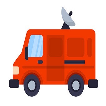 Satellitenempfang für den Camper. Illustration eines Wohnwagens mit Satellitenantenne.