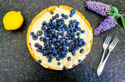 Blaubeerkuchen mit Mascarponecreme und Mürbteigboden