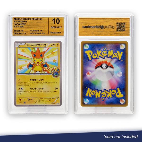 graded pokémon card with a gold label, front and back view