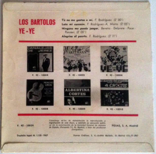 Los Bartolos Ye - Ye - Contra - Portada - Disco 1967