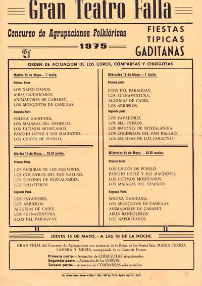 Orden de Actuación de COAC del Gran Teatro Falla 1975