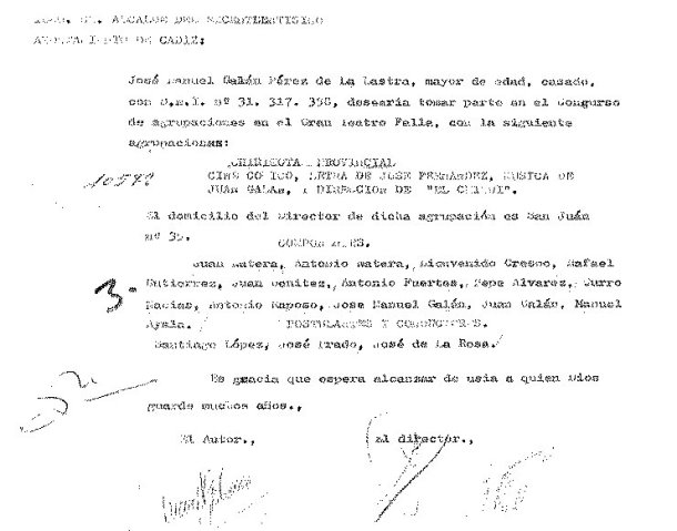 Documento de Inscripción en el COAC del Gran Teatro Falla de Cádiz.