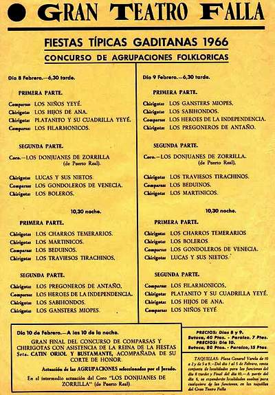 Orden de Actuación del COAC del Gran Teatro Falla - 1966.
