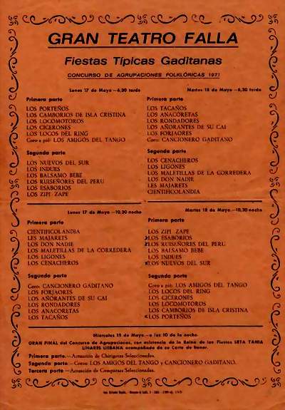 Orden de Actuación del COAC del Gran Teatro Falla 1971