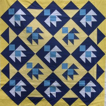 Patchwork birds in blue and yellow