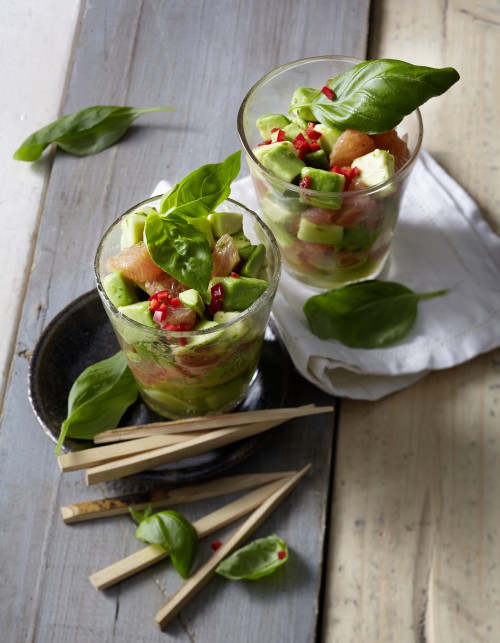 Avocado, Grapefruit, Salat, Basilikum, roh, Nicht-Kochbuch