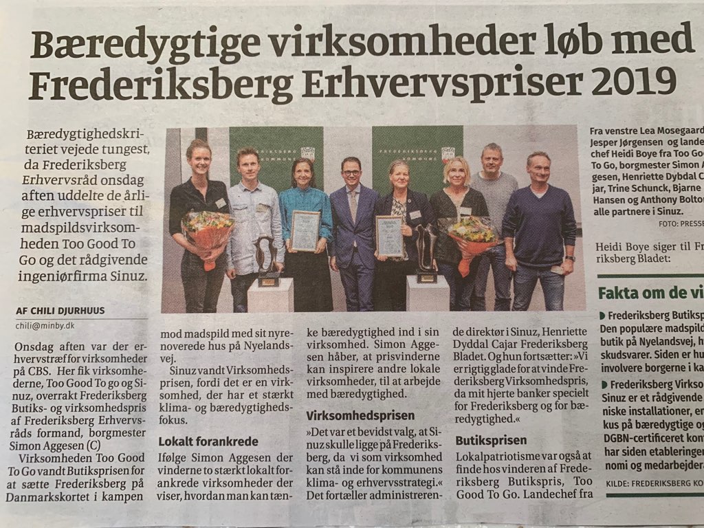 avisartikel Bæredygtige virksomheder løb med Frederiksberg Erhvervspriser 2019