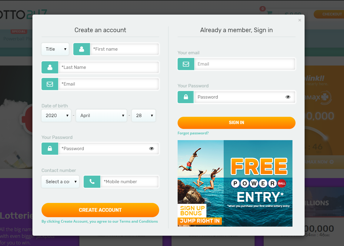 Create account on Lotto247