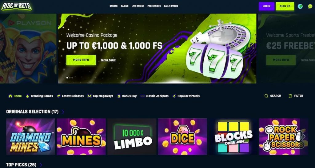 Rise of Bets casino hemsida