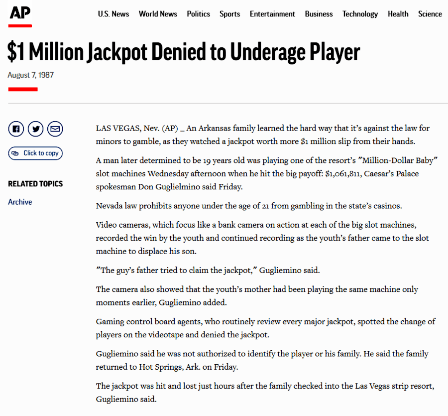 Is there a minimum age requirement to be eligible for a jackpot?