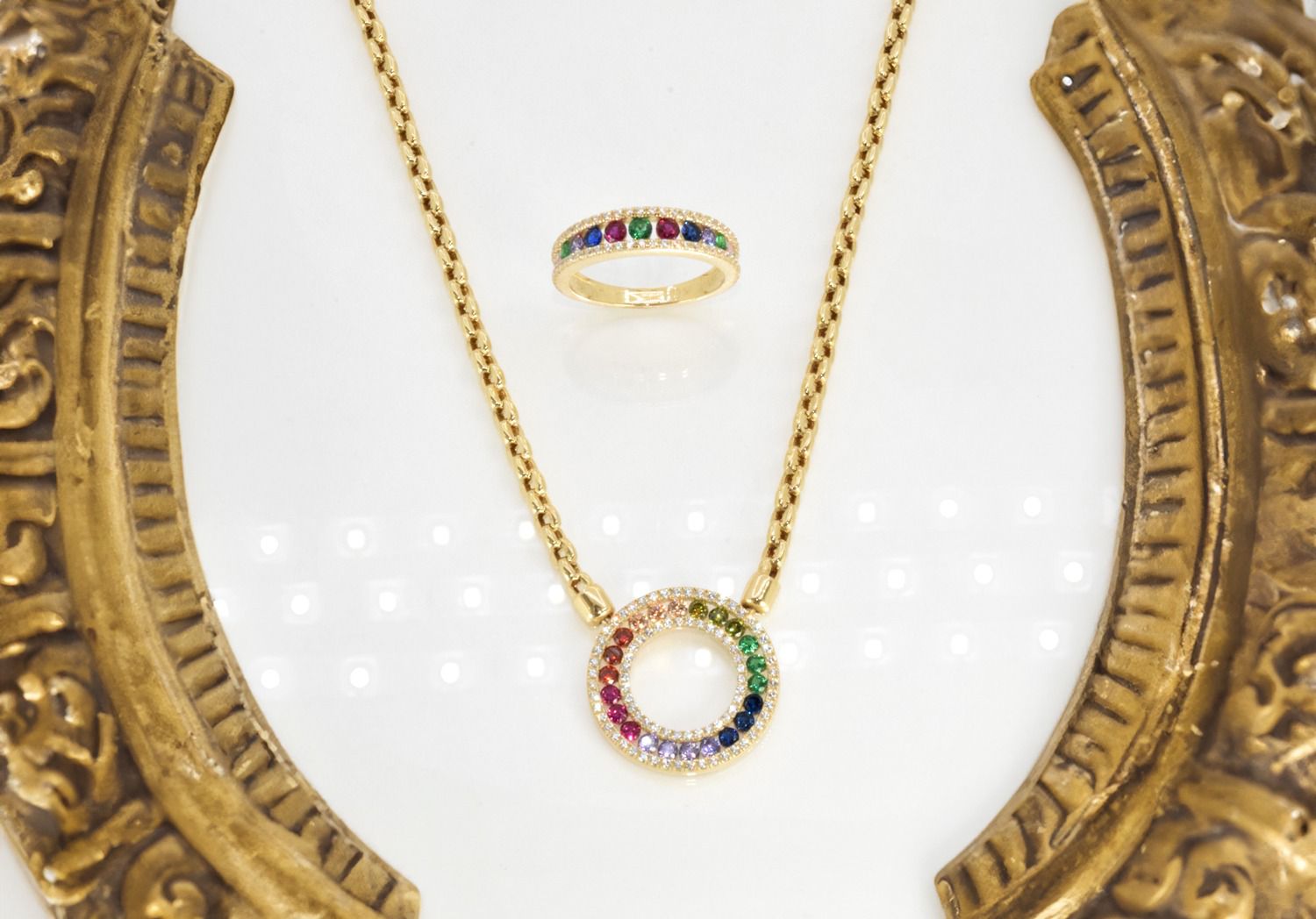 Round multicolored zircon necklace with ring in 14 karat gold (14K015H ...