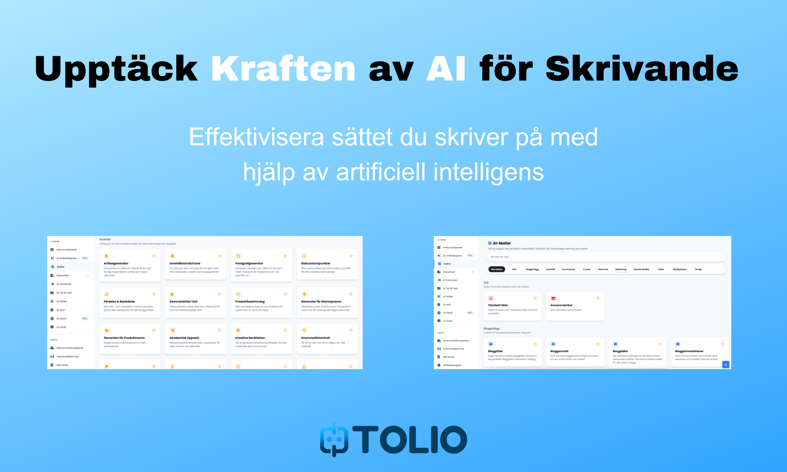 Tolio AI-Skrivverktyg