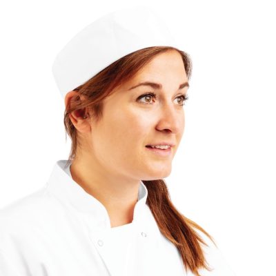 Whites Chefs Unisex Skull Cap Polycotton White – L