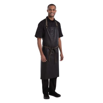 Chef Works Urban Wet Look Boulder Wide Bib Apron Brown and Black