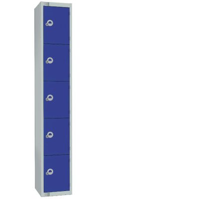 Elite Five Door Coin Return Locker with Sloping Top Blue