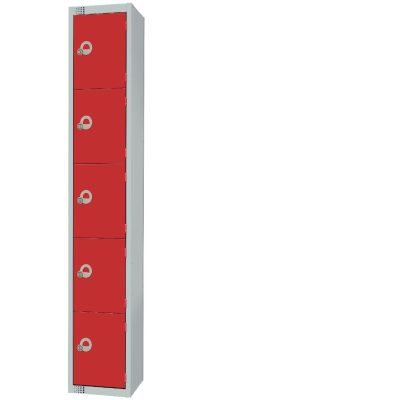 Elite Five Door Electronic Combination Locker with Sloping Top Red