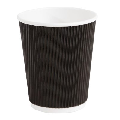 Fiesta Disposable Coffee Cups Ripple Wall Black 225ml / 8oz (Pack of 25)