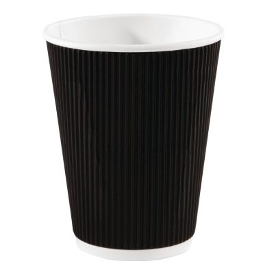 Fiesta Disposable Coffee Cups Ripple Wall Black 340ml / 12oz (Pack of 25)