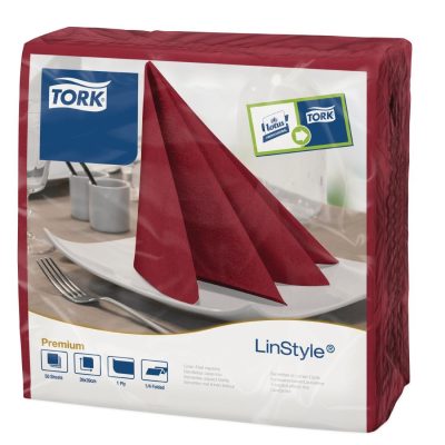 Tork Linstyle Dinner Napkin Burgundy 400mm (Pack of 600)