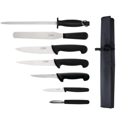 Hygiplas 7 Piece Starter Knife Set With 20cm Chef Knife and Roll Bag