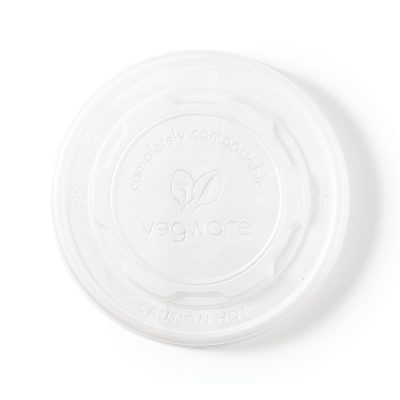 Vegware Compostable Hot Food Pot Flat Lids 350ml / 12oz and 455ml / 16oz (Pack of 500)