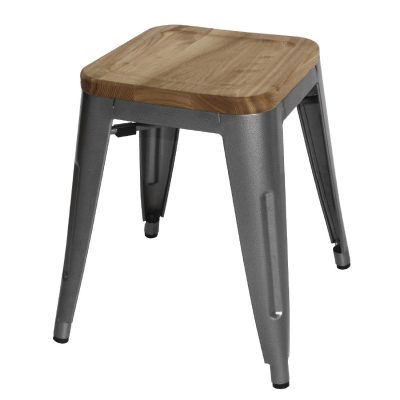 Bolero Bistro Low Stools with Wooden Seat Pad Gun Metal (Pack of 4)