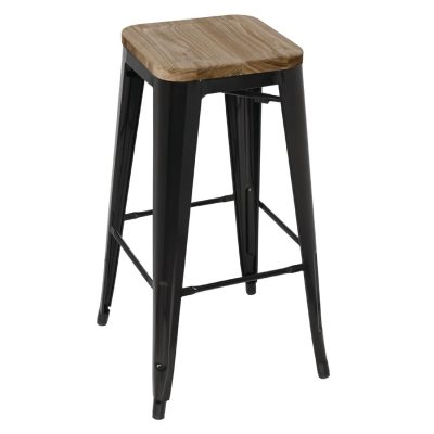 Bolero Bistro High Stools with Wooden Seat Pad Black (Pack of 4)