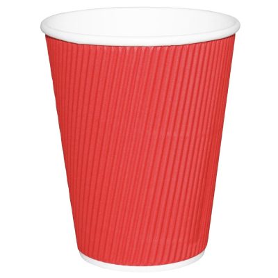 Fiesta Disposable Coffee Cups Ripple Wall Red 225ml / 8oz (Pack of 25)