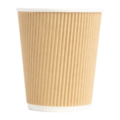 Fiesta Disposable Coffee Cups Ripple Wall Kraft 225ml / 8oz (Pack of 500)