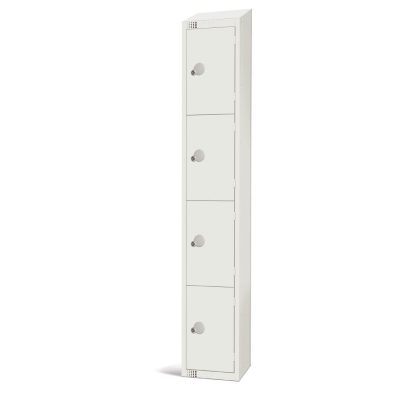 Elite Four Door Coin Return Locker with Sloping Top White