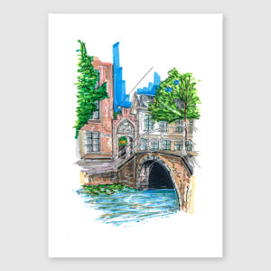 Schets van de Brug naar Bagijnhof in Delft door Cees Sketches