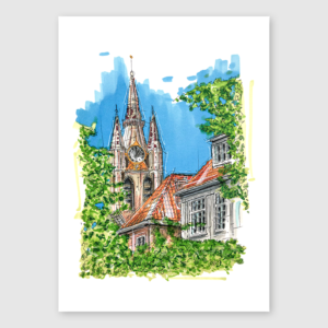 Schets van de Oudekerk in Delft door Cees Sketches