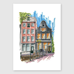 Schets van Amsterdamse grachtenpanden door Cees Sketche