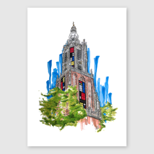 schets van de Onze Lieve Vrouwekerk in Amersfoort Mondriaan editie